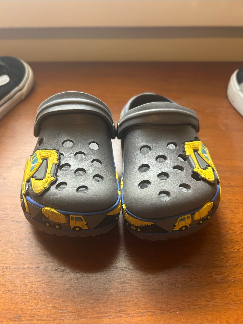 Kids Black Clog Shoes with Yellow Construction Accents